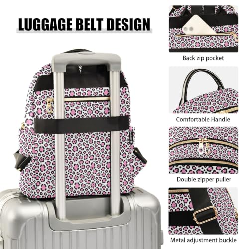 Mochila con múltiples bolsillos pequeña casual de piel de leopardo para mujer 4
