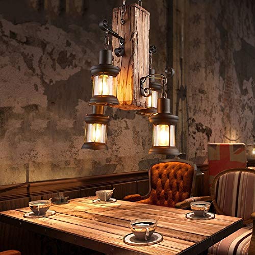 Lustre bois vintage 4 têtes E27 pour illuminer un salon ou loft sombre - 7