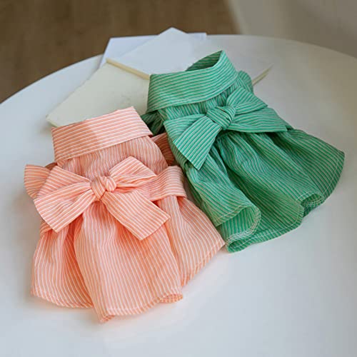 Vestido de cachorro listrado padrão laço cores sólidas verão cão pequeno princesa cosplay fantasia d