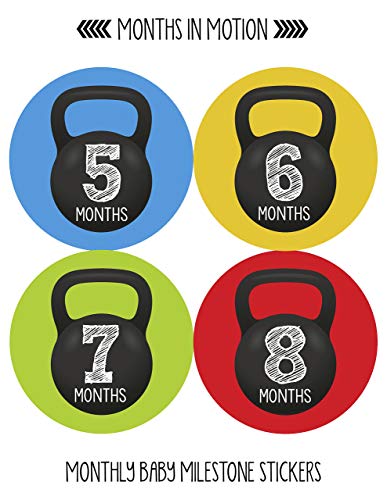 Months in Motion Baby Monthly Stickers - Baby Milestone Stickers - Newborn Boy Stickers - Month Stickers for Baby Boy - Baby Boy Stickers - Newborn Monthly Milestone Stickers - Kettle Bell Gym
