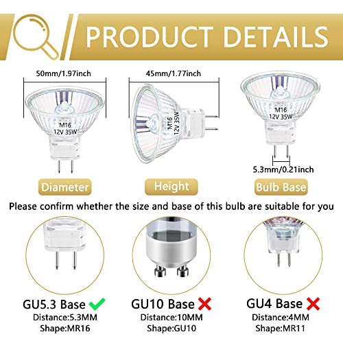 Mr16 Halogen Bulb 35W 12V 2-Pin Gu5.3 Base, 2700K Warm White Dimmable, Long-Life 35W Halogen Bulb 6 Packs, With Transparent Glass Cover, Suitable For Landscape Lights, Track Lights #TOP3