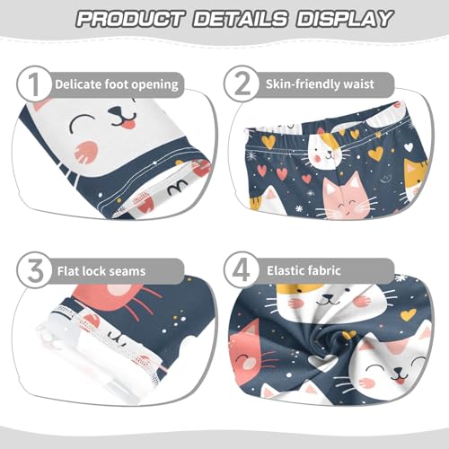 Cartoon Cat Heart Print Girls Leggings Ultra Soft Compression Yoga Gym Pants for Kids 4-10T3