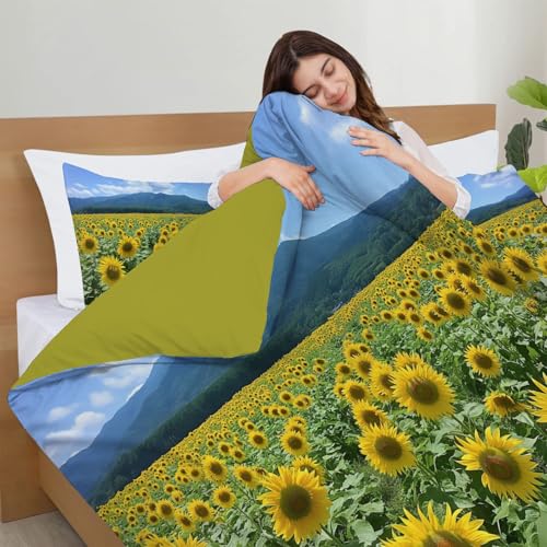 Housse de Couette Tournesol 140x200 | Parure Lit Microfibre Douce