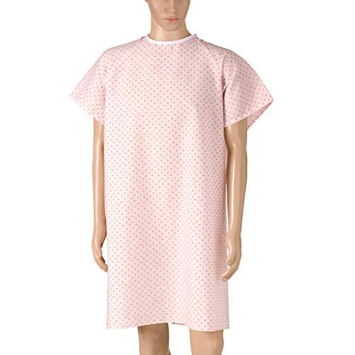 DMI Hospital Gown for Women or Men, Patient Gown, Back Tie and Side Tape Tie, 38 Inches Long, Pink, 1 Each