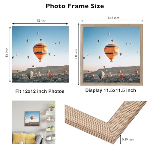 Image of JCJMY 12x12 inch Picture Frame, Horizontal and Vertical Formats for Wall Hanging, 12 x 12 Wall Gallery Poster Photo Frame with Shatter Resistant Plexiglass, Rustic Brown
