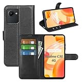 betterfon Handyhülle Kompatibel mit Realme C30 | hohe Qualität TPU Klapphülle für C30 mit Kartenfächern | Magnetverschluss Handyhülle | Schwarz