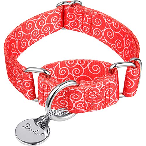 Dazzber Puppy Collar Martingale Dog Collar - No Pull Anti-Escape Pet Collar for Small Dogs, Adjustable 10 Inch to 15 Inch, Red, Auspicious Cloud