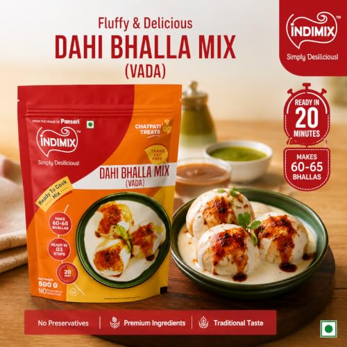 Image of INDIMIX Ready-to-Cook Dahi Bhalla Mix | Instant & Fluffy, No Preservatives, Premium Urad Dal, 500g