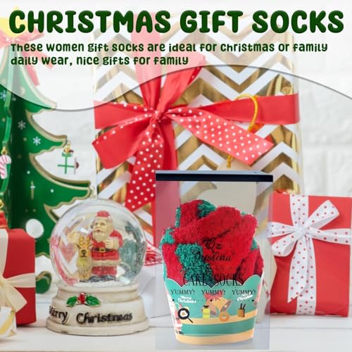 Image of YLOLUL 6 Pairs Fuzzy Socks for Women Christmas Cupcake Socks DIY Gift Socks Thick Cozy Bed Socks Warm Winter Slipper Socks Soft Fluffy Socks with Boxes Home Indoor Sleeping Christmas Holiday