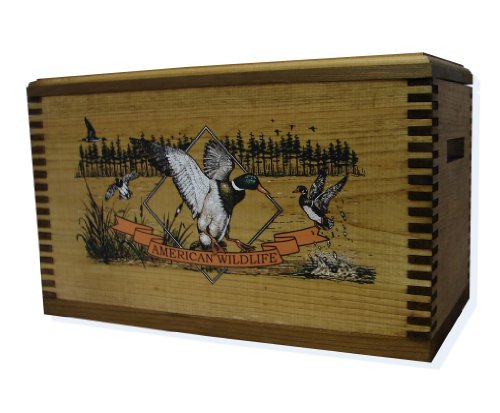 Evans Sports Wooden Ammo/Accessory, Storage and Home/Cabin Décor Box with Hinged Lid, Color Wildlife Duck Print