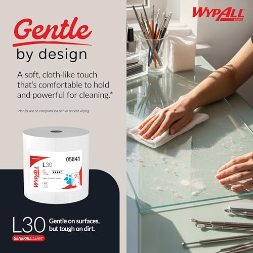 Image of WypAll GeneralClean L30 Cloths Heavy Duty Cleaning Wipes, Jumbo (05841), Strong and Soft Bulk Paper Wipers, White (1 Roll of 875 Sheets)