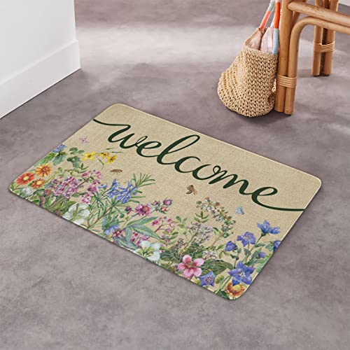 Ghroiep Floral Decor Door Mat Welcome Flowers Doormat Non Slip Colorful Farmhouse Entrance Reusable Home For Spring Summer Decor Front Door Mats Indoor Outdoor Rug 17"X30" #TOP4