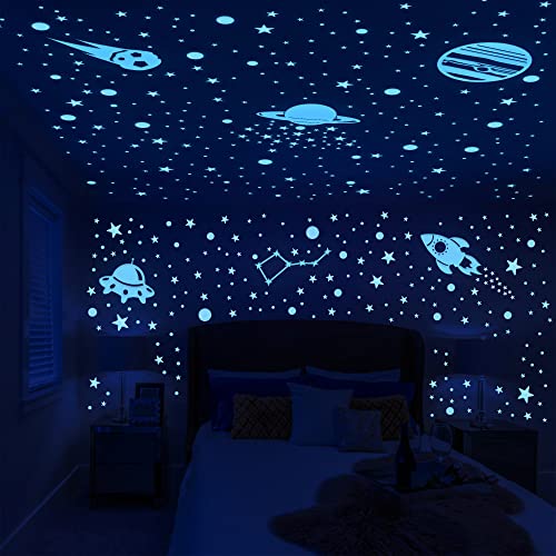 Glow In The Dark Stars For Ceiling, 621 Pcs 3D Glowing Wall Decor Stickers Starry Sky Shining Decoration Perfect For Kids Bedroom Bedding Room Gifts,Christmas Stocking Stuffers For Kids #TOP6