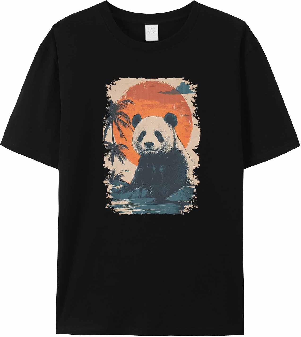 T-Shirt for Women, Panda Sunset Neon Pop Art - Image 5