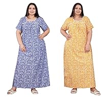 JAIPZZ APPARELS Women's Cotton Plus Size Maxi Nighty Combo Of 2, Free Size Upto Xxl (Id-4561), Assorted