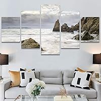 SIGNWIN 5 Panel Canvas Wall Art Modern Art Beach Coastal Multicolor Photography Relax/Calm Romantics for Home Decorations Ready to Hang - 60