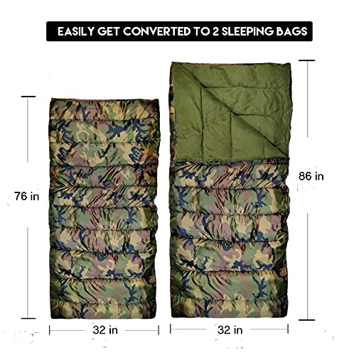 Image of Army Couple 2 in 1 Sleeping Bag! Temperature -2 to 15 Degree Celsius ! Weight 4.8 Kg! Warm and Comfortable Sleeping Bag Great for Camping or Hunting! Perfect for a Family Campout!
