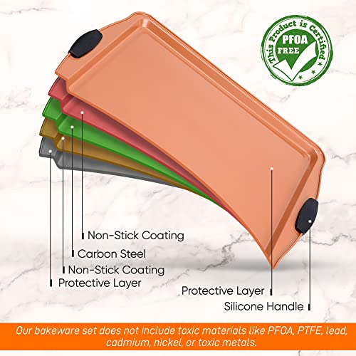 17” Non Stick Baking Pan Replacement Part, Large Copper Cookie Sheet With Black Silicone Handles, Commercial Grade Restaurant Quality Metal Bakeware, Compatibles With Model Ncsbs3S45, Nc5Pcs #TOP4