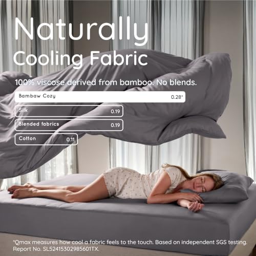 Image of Bambaw 100% Viscose Derived from Bamboo Duvet Cover Queen Size - 3 Pieces Cooling Duvet Cover Queen Set, Soft Duvet Cover Queen Size Set, Luxury Bedding Set, No Comforter (Dark Gray)