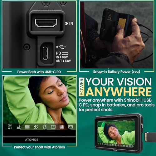 Image of Atomos Shinobi II HDMI 4K Monitor with HDR Touchscreen, All Day Battery Life (Black) Bundle StudioSonic Professional Wired Over-Ear Headphones Studio Monitor Sound Quality