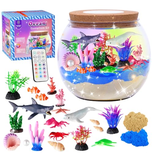 Hannstar Ocean Light Up Terrarium Kit for Kids - Sea Animal Toys with LED Night Light Ocean Animal Birthday Gift for Boys & Girls Ages 4 5 6 7 8-12 Kids Arts & Crafts Kit Easter Ideal Gifts