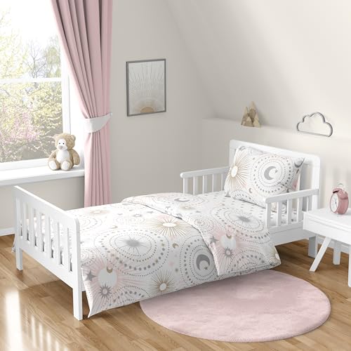 Image of Sweet Jojo Designs Blush Pink, Gold, Grey and White Star and Moon Celestial Girl Toddler Kid Childrens Bedding Set 5 Pieces Comforter, Sham and Sheets