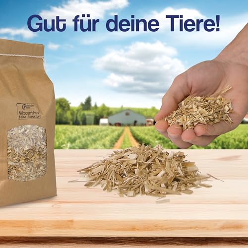 Gebrüder Goller Bio Miscanthus Einstreu 60 Liter - Staubarm & Saugstark - Einstreu für Kleintiere wie Kaninchen, Meerschweinchen, Hamster - Kleintierstreu aus biologischem Anbau - 100% Natur