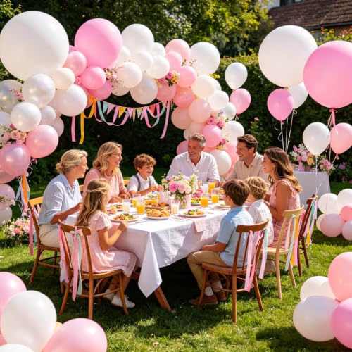 Image of Pink and White Balloons 12 inch 50Pcs Pearl Light Pink Balloons for Wedding Bridal Baby Shower Birthday Party Decorations