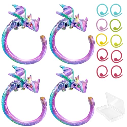 Image of HUISUYTON 4PCS Adjustable Crochet Tension Ring for Finger, Dragon Crochet Yarn Tension Rings for Crocheting, Crochet Rings for DIY Crocheting and Sewing Crafts