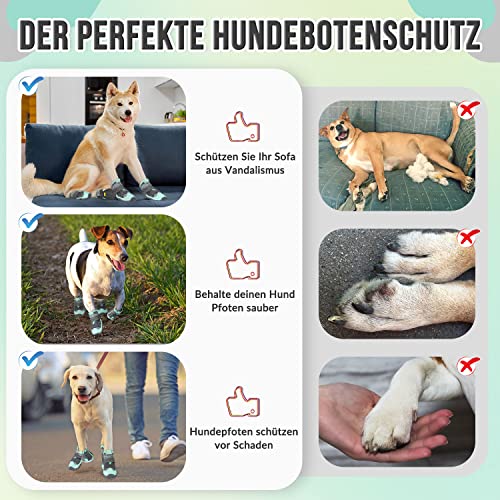 Eyein Hundeschuhe Pfotenschutz, 2 Stück atmungsaktiv Hundeschuhe mit Rutschfester Sohle und reflektierendem Klettverschluss für kleine, mittlere und große Hunde, Sport im Freien, Grün, Größe 4