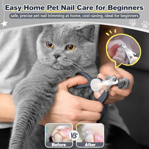 Euqvunn Krallenschere Katzen, Professional Krallenschere Kaninchen mit Doppelschneide und LED Beleuchtung, für Kätzchen, Kaninchen, Meerschweinchen, Welpen, Mittlere und Kleine Tiere (Grau Weiß)