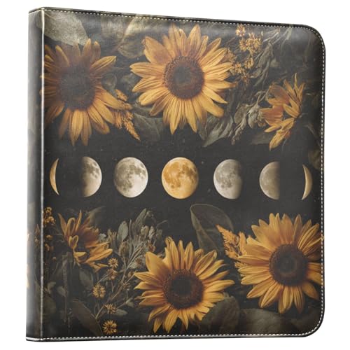 Álbum de fotos ALAZA con fases lunares y flores de girasol, cubierta de cuero sintético PU, diseño de tres anillos, para bodas, viajes y recuerdos familiares miniatura 1