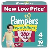 Pampers Diapers - Swaddlers 360° - Size 4, 19 Count, up to 100% Leakproof Comfy Dry Fit, Designed for Easy Changes, Pull On Baby Diaper