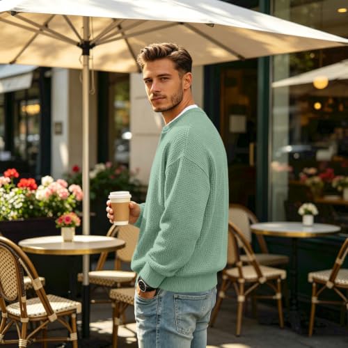 Mens Henley Long Sleeve Shirt Comfort Textured Waffle Knit Golf T Shirts | Collared,Breathable Slim Fit Fitted,Thermal Shirt,Plus Size Untucked,Undershirts,Comfy Workout Golf,Pullover Sweatshirt Green - image 3