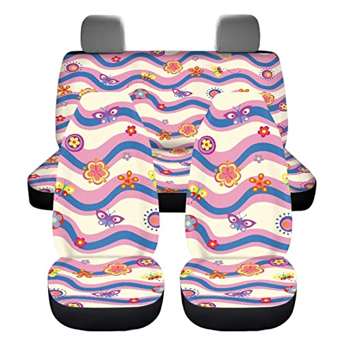 Image of Universal Auto Car Seat Cover Full Set Colorful Butterfly Print Stylish Durable Easy Install Car Seat Protector for Women Breathable Comfortable Front Back Seat Cover Universal Fit Most Cars Trucks