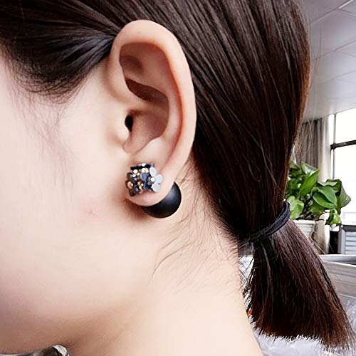 Noumanda Double Sided Pearl Flower Sweet Style Statement Fashion Earring For Women (Black) #TOP3