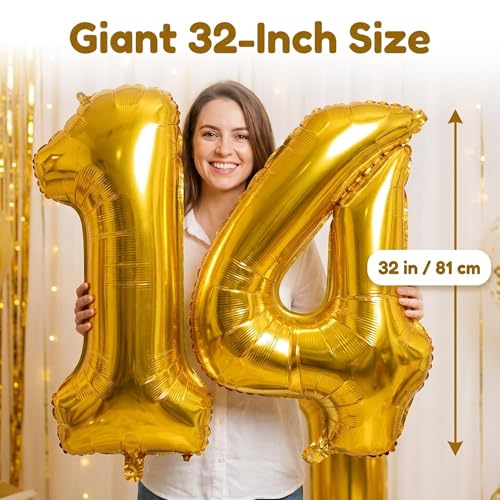 Image of YPSelected 32 Inch Large Foil Helium Number Balloon Birthday Wedding Party 0-9 (Gold, 4)