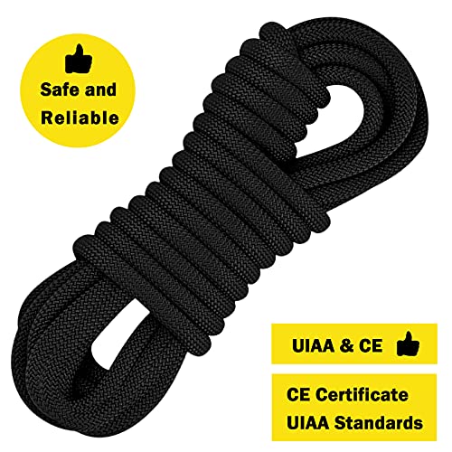 AOLEBA 10.5 mm Static Climbing Rope 10M(32ft) 20M(64ft) 30M(96ft) Outdoor Rock Climbing Rope, Escape Rope Ice Climbing Equipment Fire Rescue Parachute Rope（Black-32FT） - Thumbnail 2