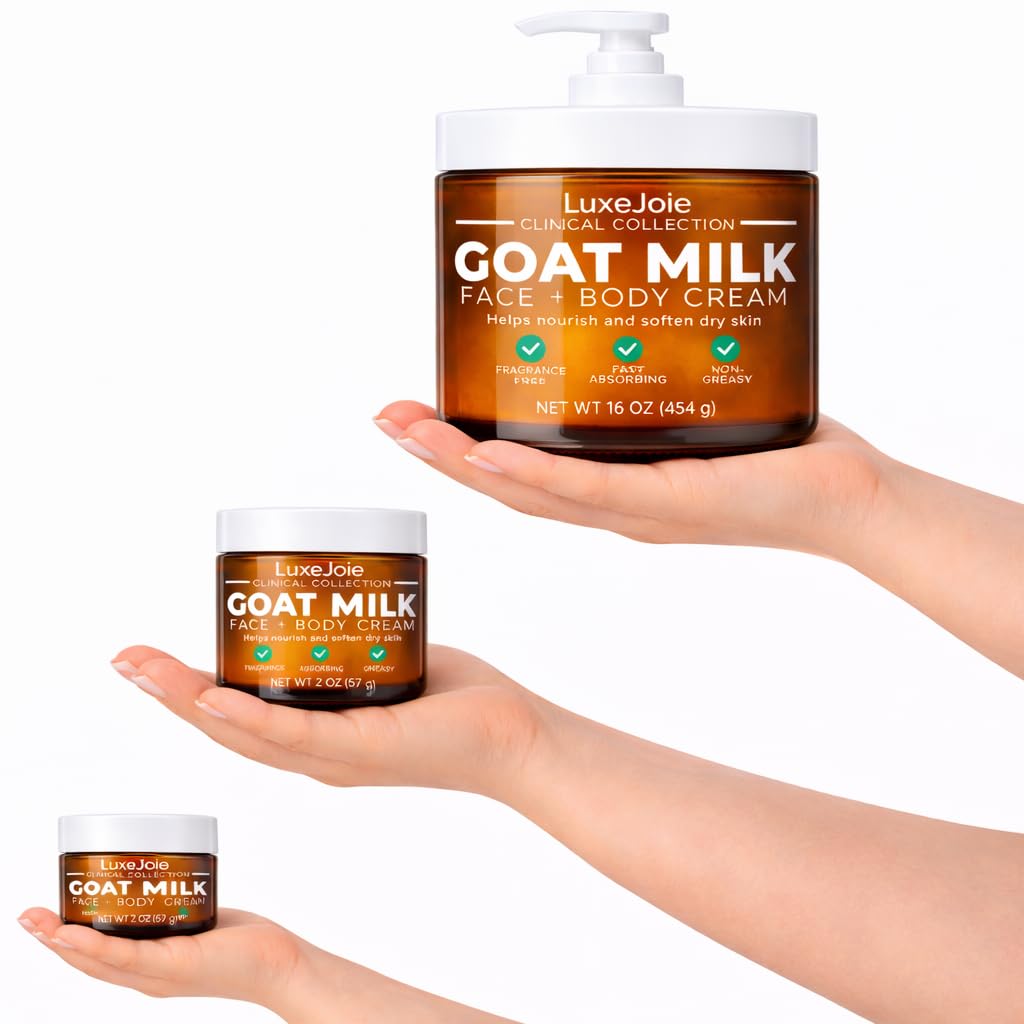 LuxeJoie Goat Milk Face Cream Fragrance Free Moisturizer for Dry & Sensitive Skin Fast Absorbing Non Greasy Hydration Gentle Goat Milk Face & Body Lotion with Shea Butter 16 oz