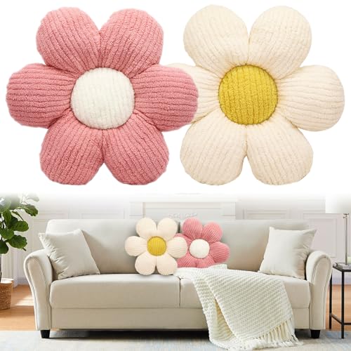 Idota 2 Stück Blumenkissen 40 x 40 cm Kissen Blumen Niedliche Dekor Kissen Kinderzimmer Tatami Blumenförmiges Blumensitzkissen Plüsch Bodenkissen Weiches Blütenblattkissen für Auto Bett Sofa Boden