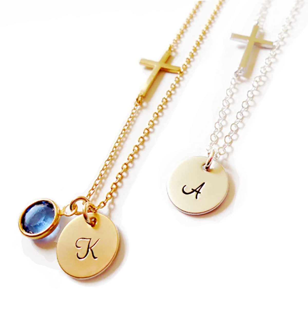 Personalized Cross Necklace Gold Filled Chain Sterling Silver