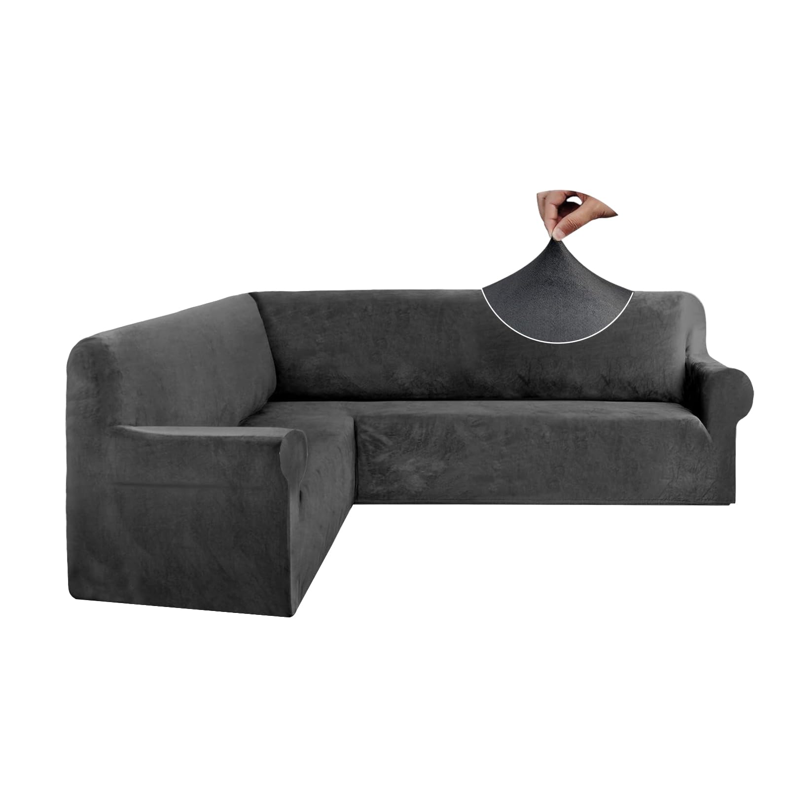 ALIECOM Stretch Velvet Corner Sectional Couch Covers L Shape Sofa Cover Super Soft Thick Non Slip U Shaped Sectional Slipcovers with Elastic Bottom Pet Dog Furniture Protector (Large, Dark Gray)