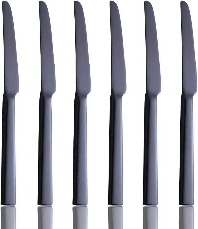 Hottest Sale Dinner Knives Set of 6, Black Flatware Replacement High Carbon Stainless Steel Heavy Duty Silverware Knife Bulk, 9-Inch Eating Utensils Sets, 6-Piece Table Knives Mirror Finished, Dishwasher Safe Buy 2 get 3 Dinner Knives Set of 6, Black Flatware Replacement High Carbon Stainless Steel Heavy Duty Silverware Knife Bulk, 9-Inch Eating Utensils Sets, 6-Piece Table Knives Mirror Finished, Dishwasher Safe