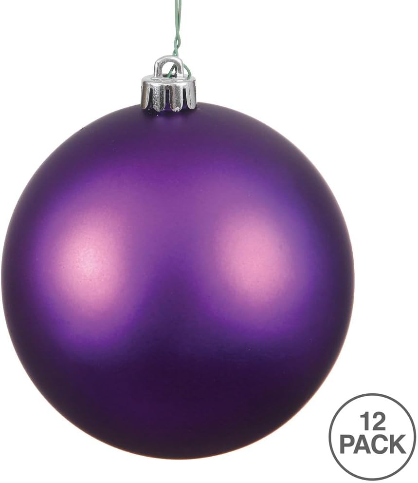 Vickerman 2.75" Christmas Ornament Ball, Plum Matte Finish, Shatterproof Plastic, UV Resistant, Holiday Christmas Tree Decoration, 12 Pack