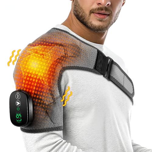 Cordless Heated Shoulder Brace, Shoulder Heating Pad with Massage, Heated Shoulder Wrap Shoulder Massager for Men Women, Heated Pad for Rotator Cuff Frozen