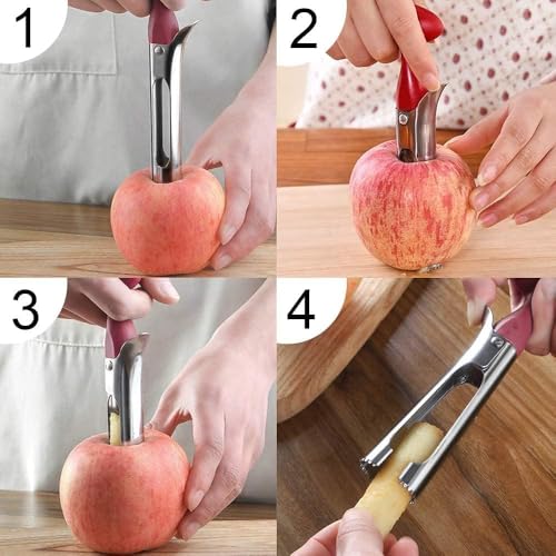 Miniatura 6 de Descorazonador De Manzanas, Descorazonador De Manzanas O Peras De Acero Inoxidable, Herramienta Para Quitar Núcleos Para El Hogar Y La Cocina Con Mango En Ángulo De Hoja Dentada, 1 Pieza Negro