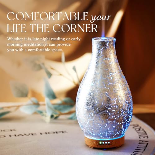 Porseme 100ml Silver-Plated Volcano Essential Oil Diffuser 3D Glass - Elegant and Effective Aromatherapy with 7 Color Changing LEDs and Waterless Auto-Off BPA Free for Home Yoga Leisure SPA Gift — view 6