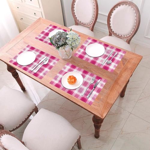 Sets de table pour mariages et fêtes à carreaux roses en PVC tissé x4