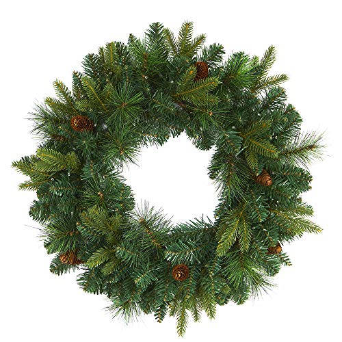 24In. Mixed Pine Artificial Christmas Wreath With 35 Clear Led Lights And Pinecones #TOP2