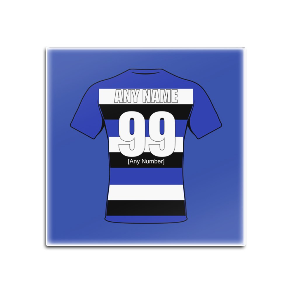 Unigift Blue Personalised Gift - Bath Square Glass Coaster (Rugby Union Design Theme, Colour Options) - Any Name/Message On Your Unique Mat Pad